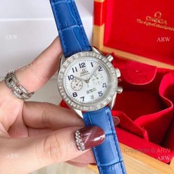 New Copy Omega Speedmaster Chronograph watches SS Blue Leather Band
