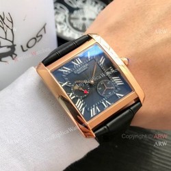 Cartier Tank Moonphase Men Wristwatch  Rose Gold Black Dial