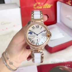 Copy Cartier Ballon Bleu quartz 36mm Watch White CeramicRose Gold Case