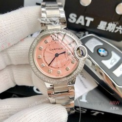 Stainless Steel Pink Dial Womens Fake Cartier Watch 33mm