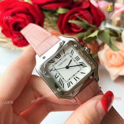 New Style Santos Cartier Watch Lady Pink Leather Strap