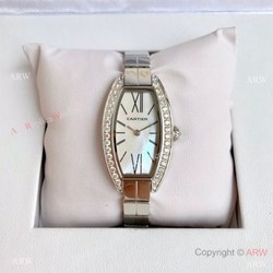 Cartier Mini Tonneau White MOP Dial Stainless Steel women Watch Best Replica