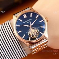 Patek Philippe Calatrava Copy Watches Two Tone Rose Gold Black Face
