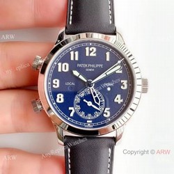(GR ) New Replica Patek Philippe Calatrava Pilot Travel Time SS Blue Dial Watch 42mm