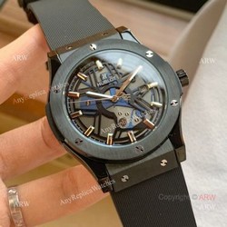 Copy Hublot Classic Fusion Men Watch Black Case Rubber Bracelet