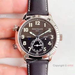 (GR ) Swiss Patek Philippe Calatrava Pilot Travel Time 5524 Replica Watch SS Black Dial
