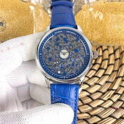 Replica Vacheron Constantin Geneve Flower Dial Blue Leather Strap