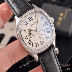 New Copy Cartier Drive de Moonphase Watch White Dial Black Leather Band