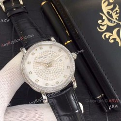 Patek Philippe Calatrava Diamond Watch  SS Black Leather Band