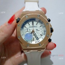 New CopyRoyal Oak Offshore Diver Chronograph 42mm Watch Rose Gold White Dial
