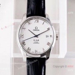 Swiss Grade 1 Omega De Ville Co Axial White Dial Leather Strap Watch VS Factory
