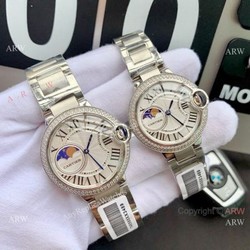 Copy Cartier Ballon Bleu Moon phase Diamond Watch Quartz Movement
