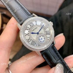 Fashion Cartier Watch Lady  Diamond Bezel Black Leather Strap