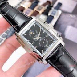 Patek Philippe Gondolo Moonphase Mens Watch SS Black Leather Strap