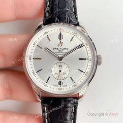 Swiss ETA Breitling Premier Replica Watch Silver Dial Black Leather Strap