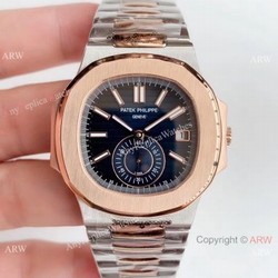 Swiss Grade One Copy Patek Philippe Nautilus watch 2-Tone Rose Gold Blue Dial