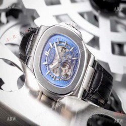 Patek Philippe Nautilus Skeleton Replica watches SS Blue Dial