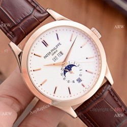 Patek Philippe Perpetual Calendar Rose Gold Case with Brown Leather Strap Watch