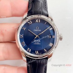 VS Factory Omega De Ville Co-Axial Men Watch Blue Dial Blue Leather Strap