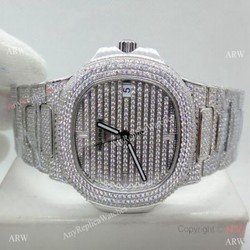 Swiss Grade Copy Patek Philippe Nautilus Jumbo Cal 324 Watch Stainless Steel Iced Out