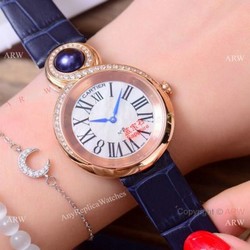 High Quality Copy Cartier Women watches Rose Gold Blue Leather Strap