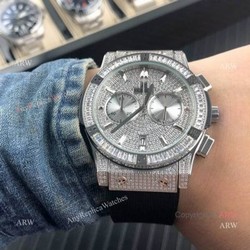 Iced Out Hublot Knock off Watches  Classic Fusion SS Black Rubber Strap