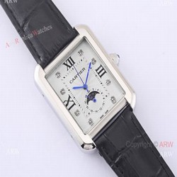 Cartier Tank Solo Moonphase Copy Watch White Dial Black Leather Strap