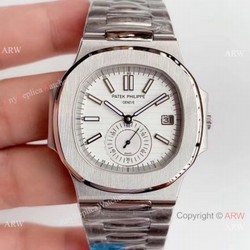 Super Replica Patek Philippe Nautilus Stainless steel White Face Watch Swiss Copy