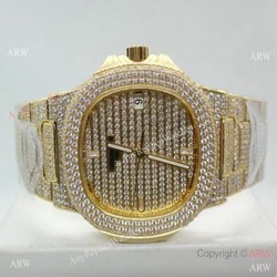 Swiss Replica Patek Philippe Nautilus Jumbo Gold Iced Out Watch 39.5mm