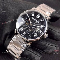 New Cartier Rotonde de Moon phase Stainless Steel Black Watch 40mm