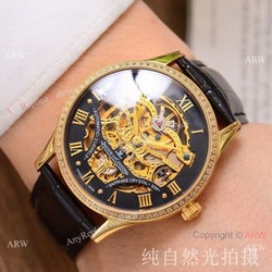Copy Jaeger-LeCoultre Skeleton Watch Gold Case Diamond Bezel