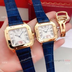 2019 Replica Cartier Santos de Lovers Watch Blue Leather Strap