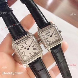 2019 New Cartier Santos Diamond Replica Watch Black Leater