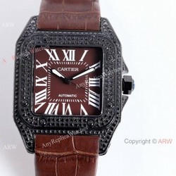 AAA Copy Cartier Santos De Iced Out Brown Dial Automatic Wrist