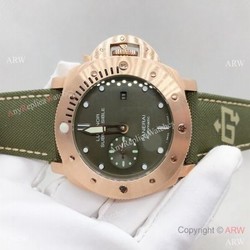 Copy Panerai Luminor Submersible Men Watch Green Face Green Leather Strap