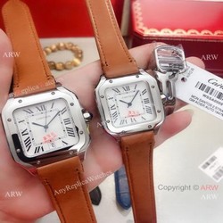 Buy Replica Cartier Santos de SS White Roman Dial Watch Quartz