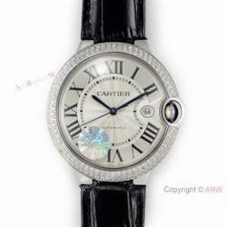 (CR) Ballon Bleu De Cartier Silver Dial Leather Strap 42mm Watch Swiss Grade 1