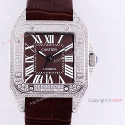 Buy Replica Cartier Santos Diamond Automatic Wrist SS Chocolate Dial