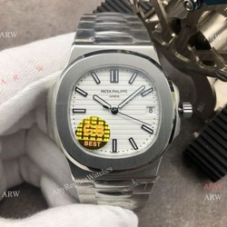 Swiss Copy Patek Philippe Nautilus White Dial Stainless Steel Watch  GB Factory
