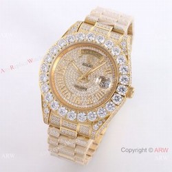 New Rolex Day-Date Gold Iced out Watch 43mm  Best Chinese Replica Watches