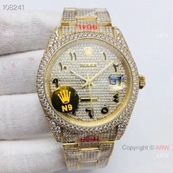 Swiss 2824 904L Rolex Datejust Iced Out Watch Fake Rolex with Diamond Bezel