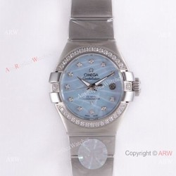 Swiss Replica Omega Constellation Stainless Steel Blue MOP Dial Watch 27mm