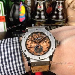 New Copy Hublot Classic Fusion Perpetual Calendar Men Watch SS Brown Dial