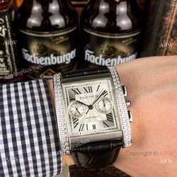 New Copy Cartier Tank Francaise watch SS Diamond Black Leather Band