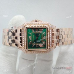 Panthere De Cartier Rose Gold Green Dial Watch with Diamond