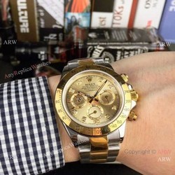 Copy Rolex Two Tone Daytona 40mm Watch Gold Dial with Diamond  Gold Rolex Daytona Replica