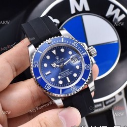 Rolex Submariner Clone 41mm Watch Blue Dial Rubber Band