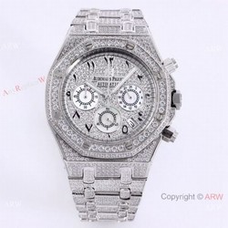 New Replica Audemars Piguet Royal Oak Full Iced Out Watch SS Arabic Scripts Dial
