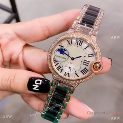 Copy Cartier Ballon Blue de 36mm Black Ceramic and Rose Gold Watch
