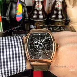 New Replica Franck Muller Vanguard Yachting watch Rose Gold Gray Gummy Strap